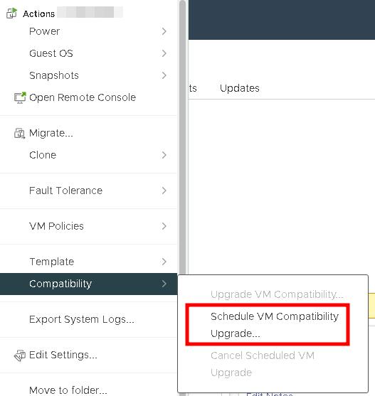 Обновите VM Hardware Compatibility до последней доступной версии