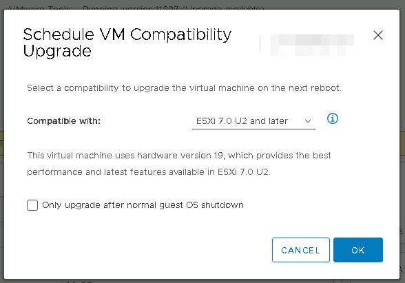 Обновите VM Hardware Compatibility до последней доступной версии